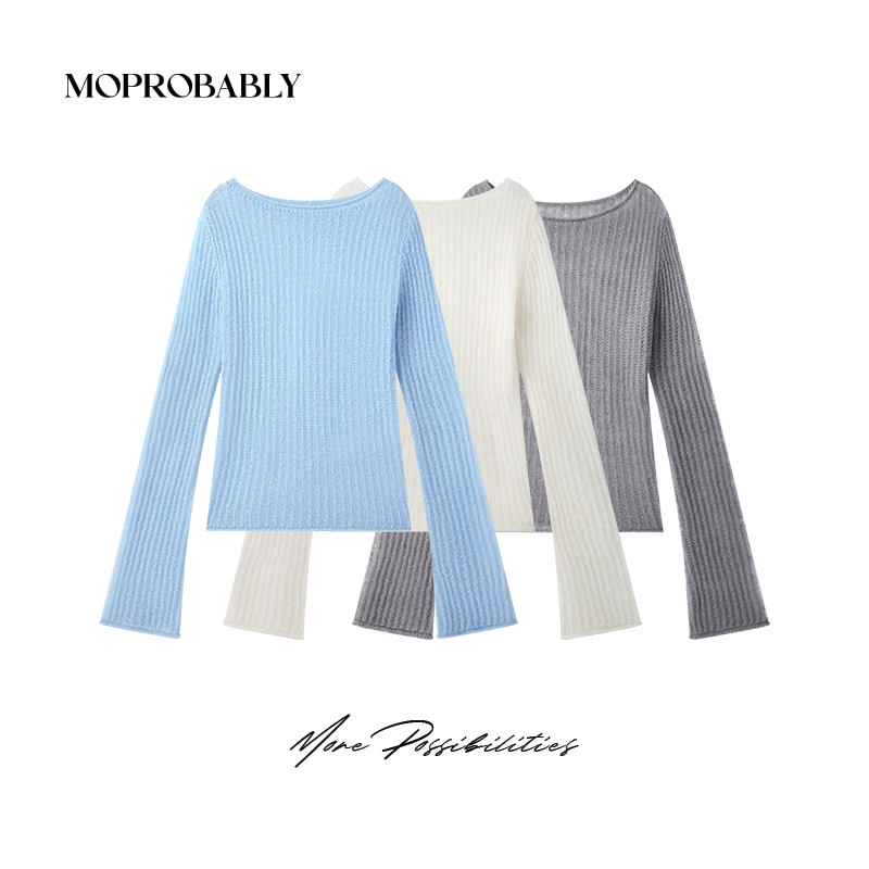 Moprobably李予诺「糯感」13支7针慵懒风喇叭袖针织毛衫L5176047