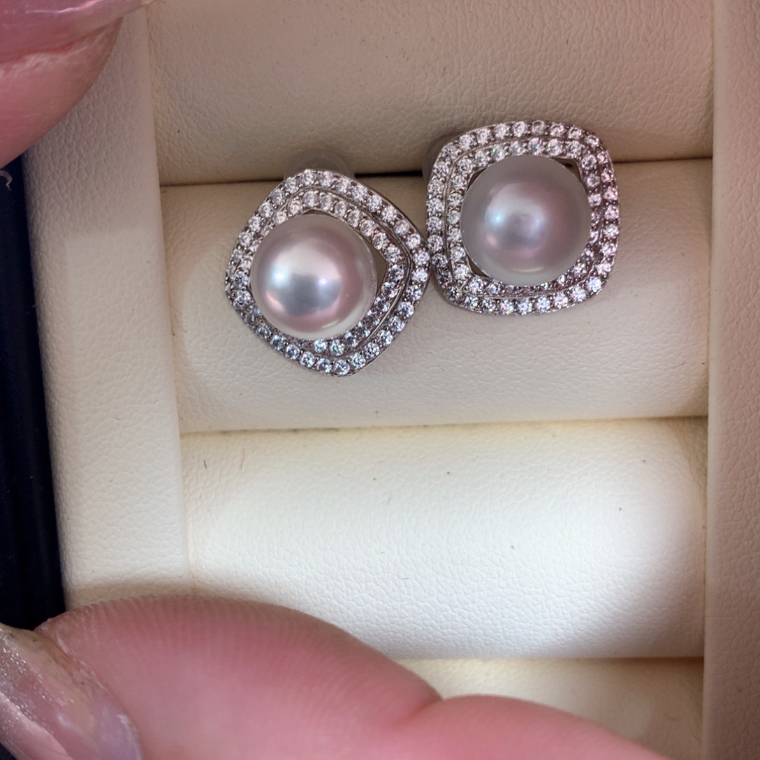 海水珍珠耳饰银S925镶嵌