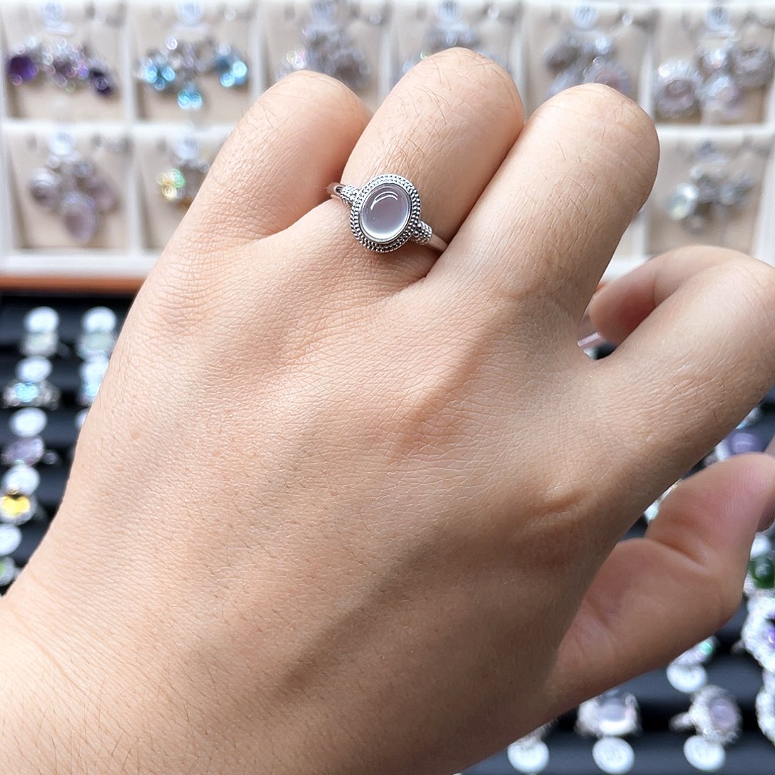 蛇纹石玉银S925镶嵌戒指