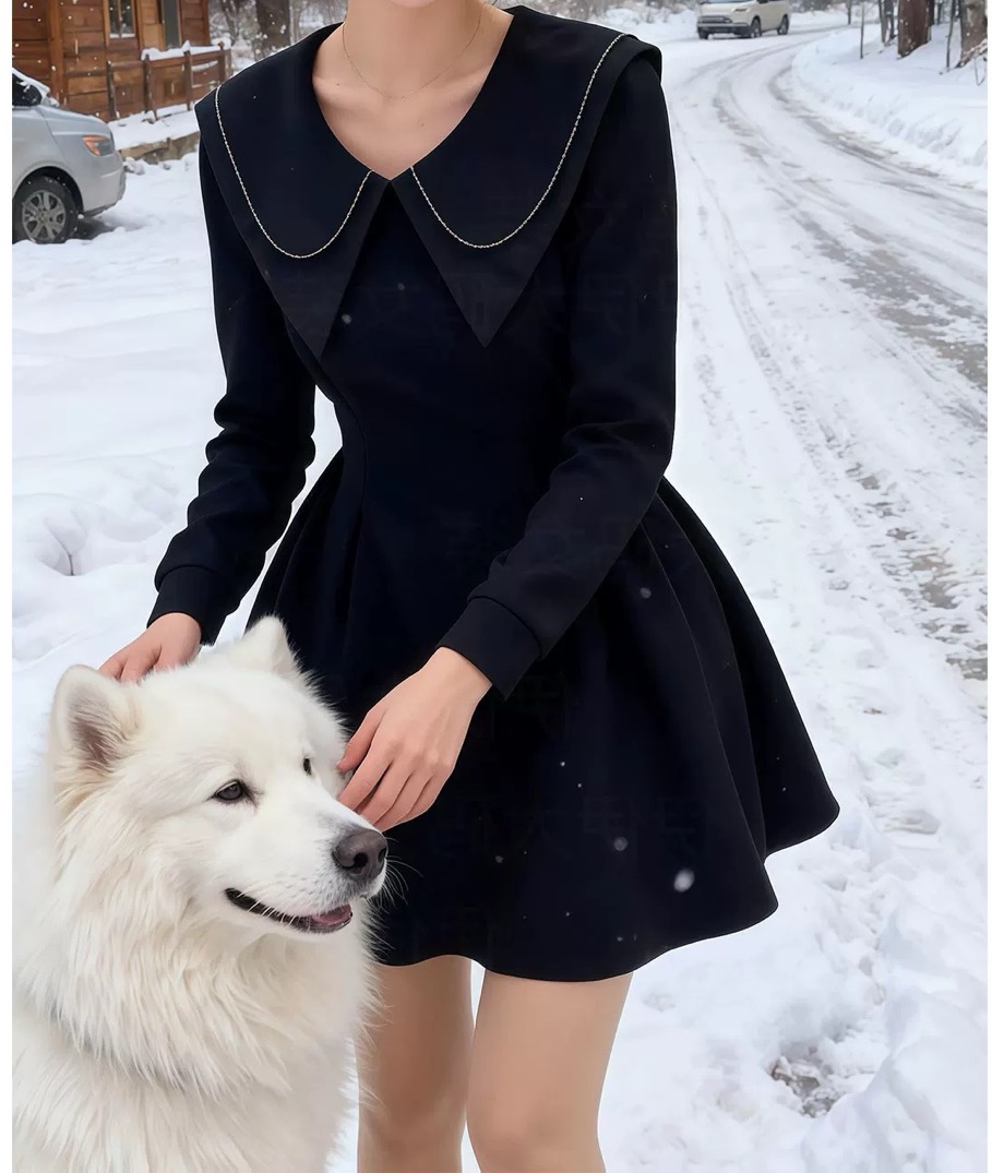 赫本风减龄欧货重工设计感娃娃领时尚显瘦气质胖mm大码收腰连衣裙