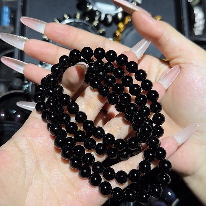 闲***雷黑曜岩未镶嵌手链