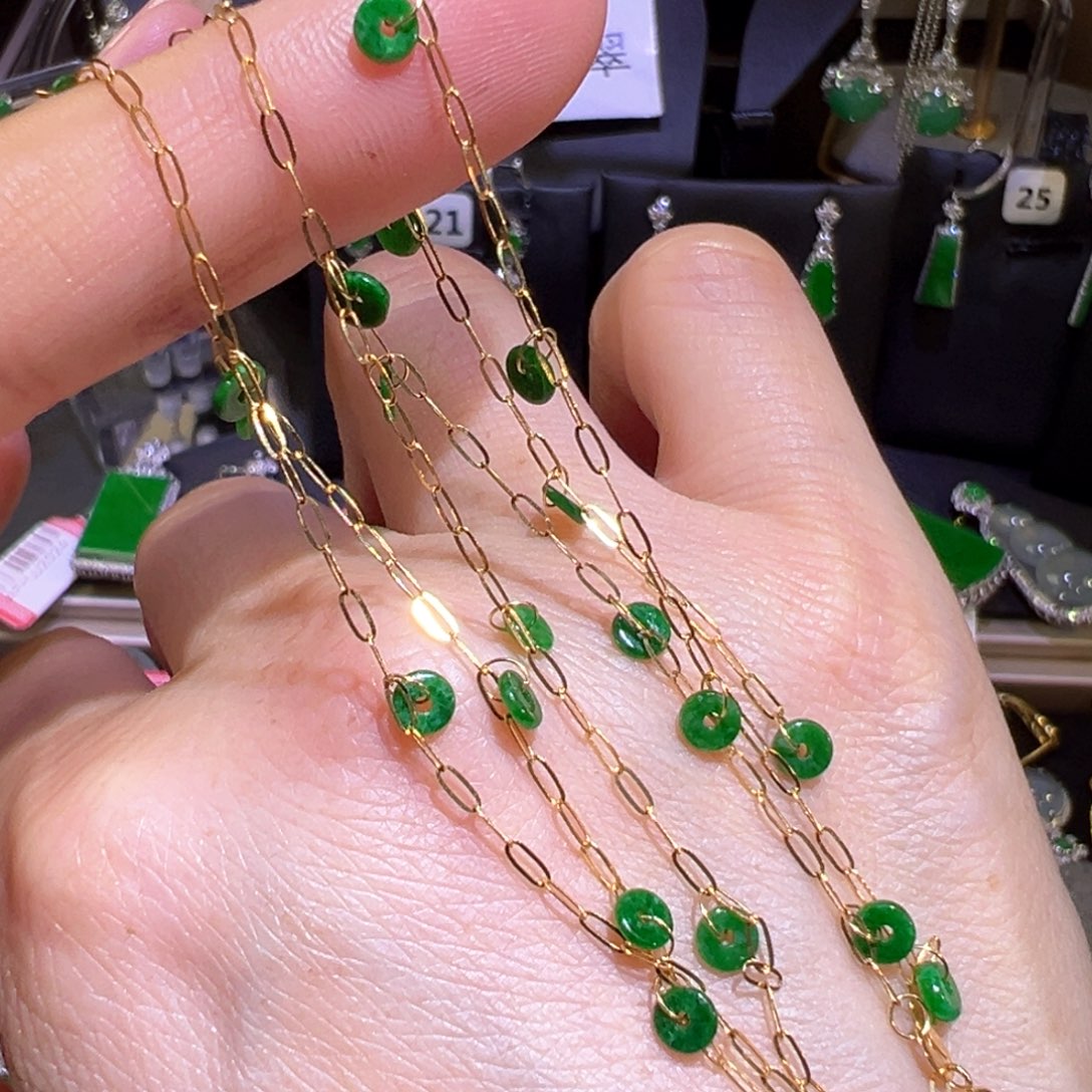 翡翠18K金镶嵌颈饰满天星50厘米