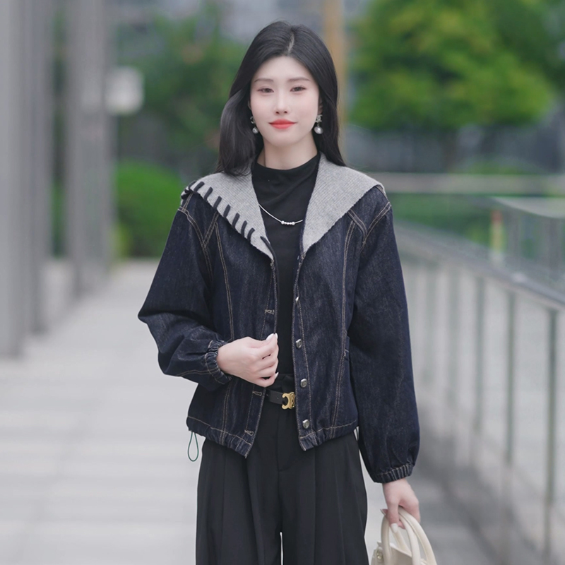 牛仔外套秋季新款拼接显瘦牛仔上衣洋气减龄外套女
