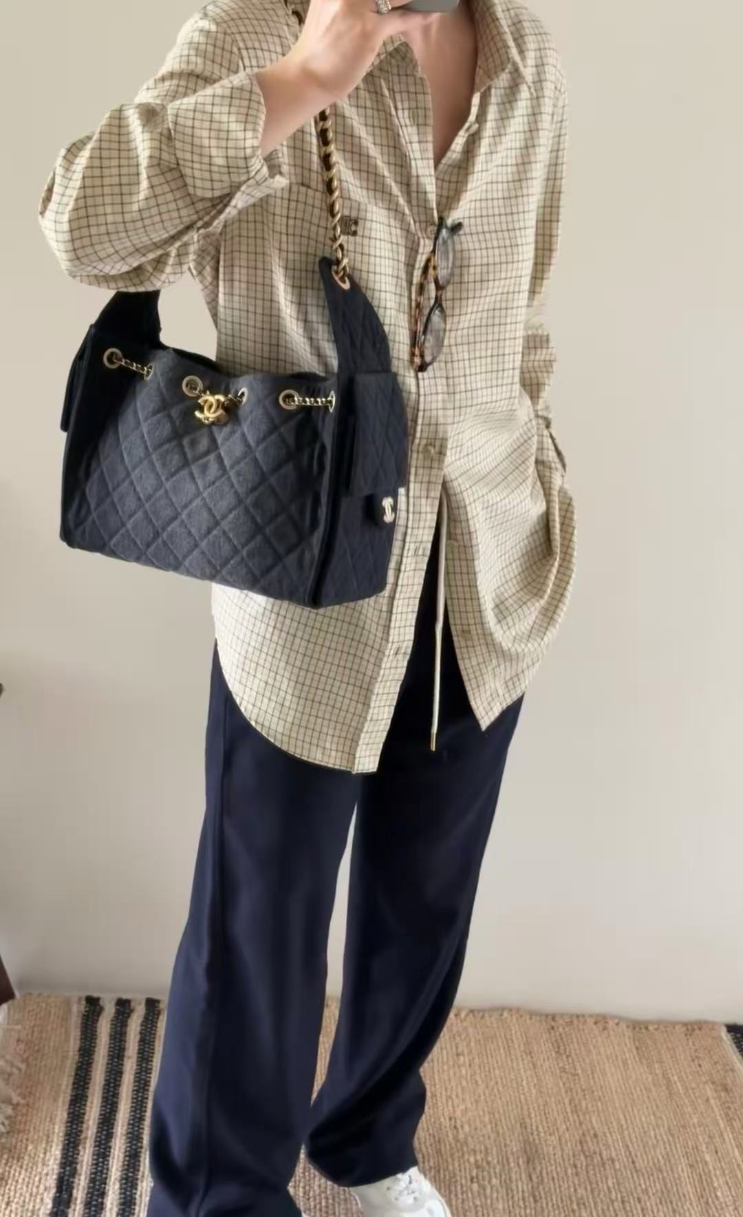 99新 Chanel/香奈儿 GGS香奈儿25s bag hobo小号黑金牛仔22776750