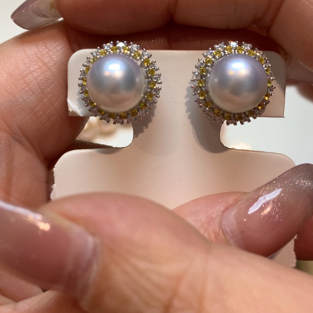 海水珍珠耳饰银S925镶嵌