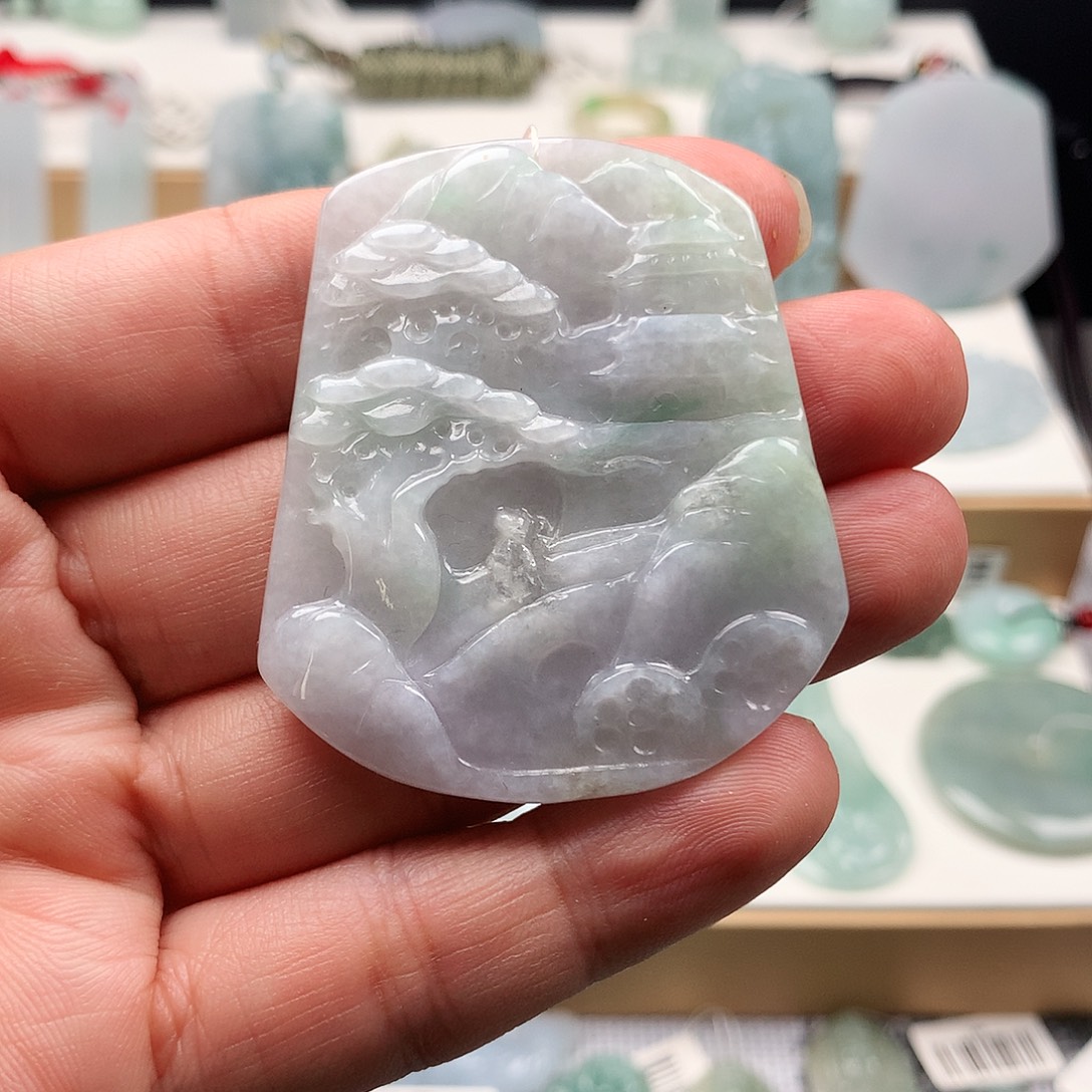 翡翠未镶嵌吊坠(不含链)16山水牌