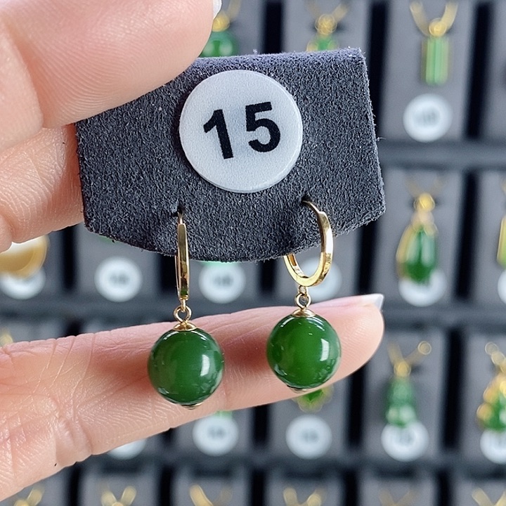 和田玉耳饰18K金镶嵌