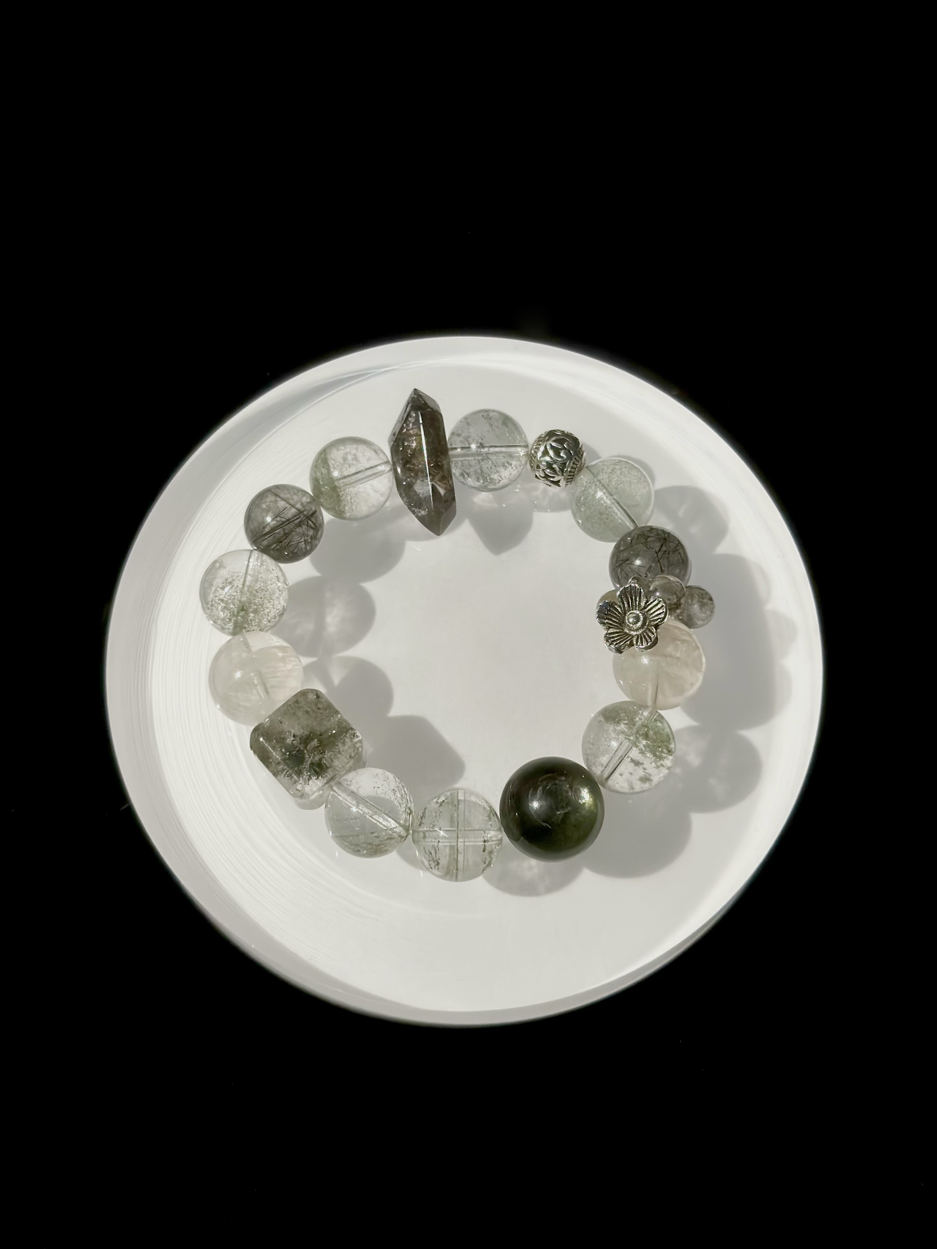 合成金属仿水晶手链 绿幽灵设计款手串