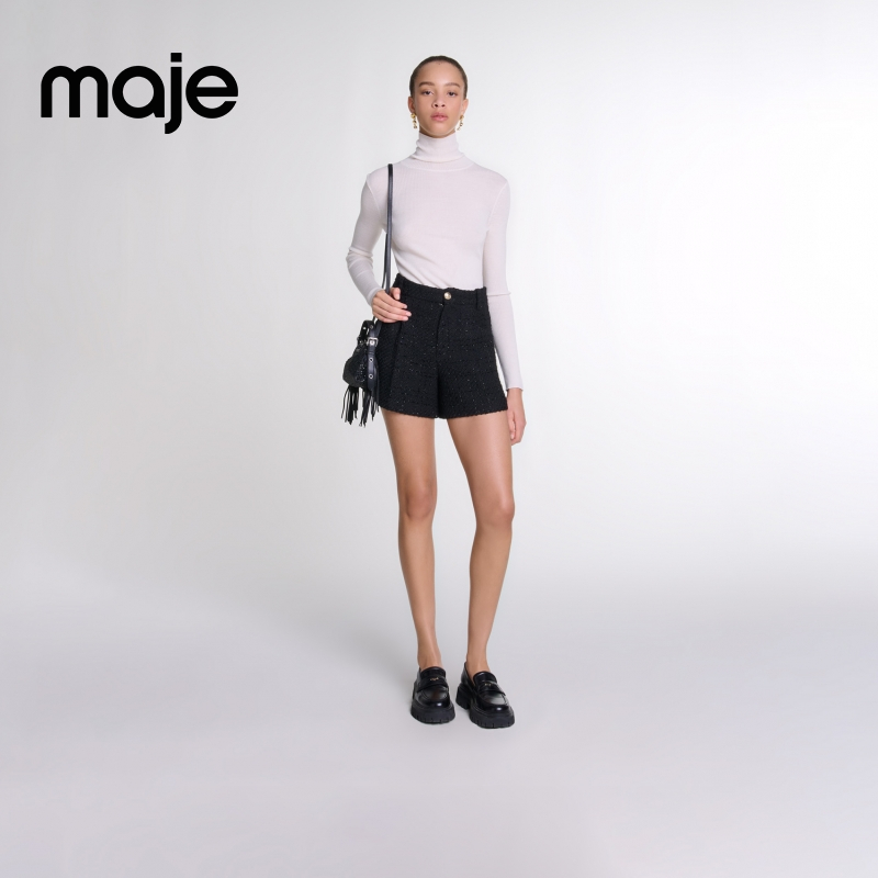 秋冬服饰|Maje秋冬新款女装黑色高腰花呢短裤休闲裤MFPSH00591