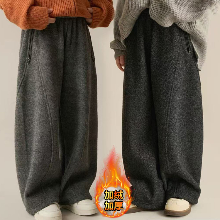 女童冬款韩版洋气加绒卫裤2025新款女孩冬季时尚宽松休闲弯刀长裤