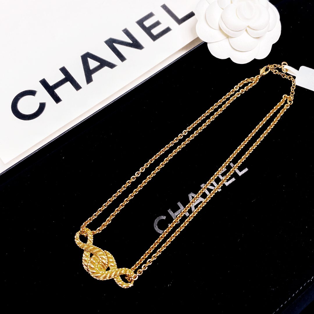 95新 DIOR/迪奥 柚礼中古/迪奥扭结素金项链hz506011