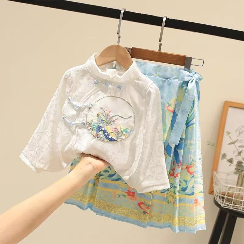 汉服女童洋气春夏宝宝刺绣上衣复古