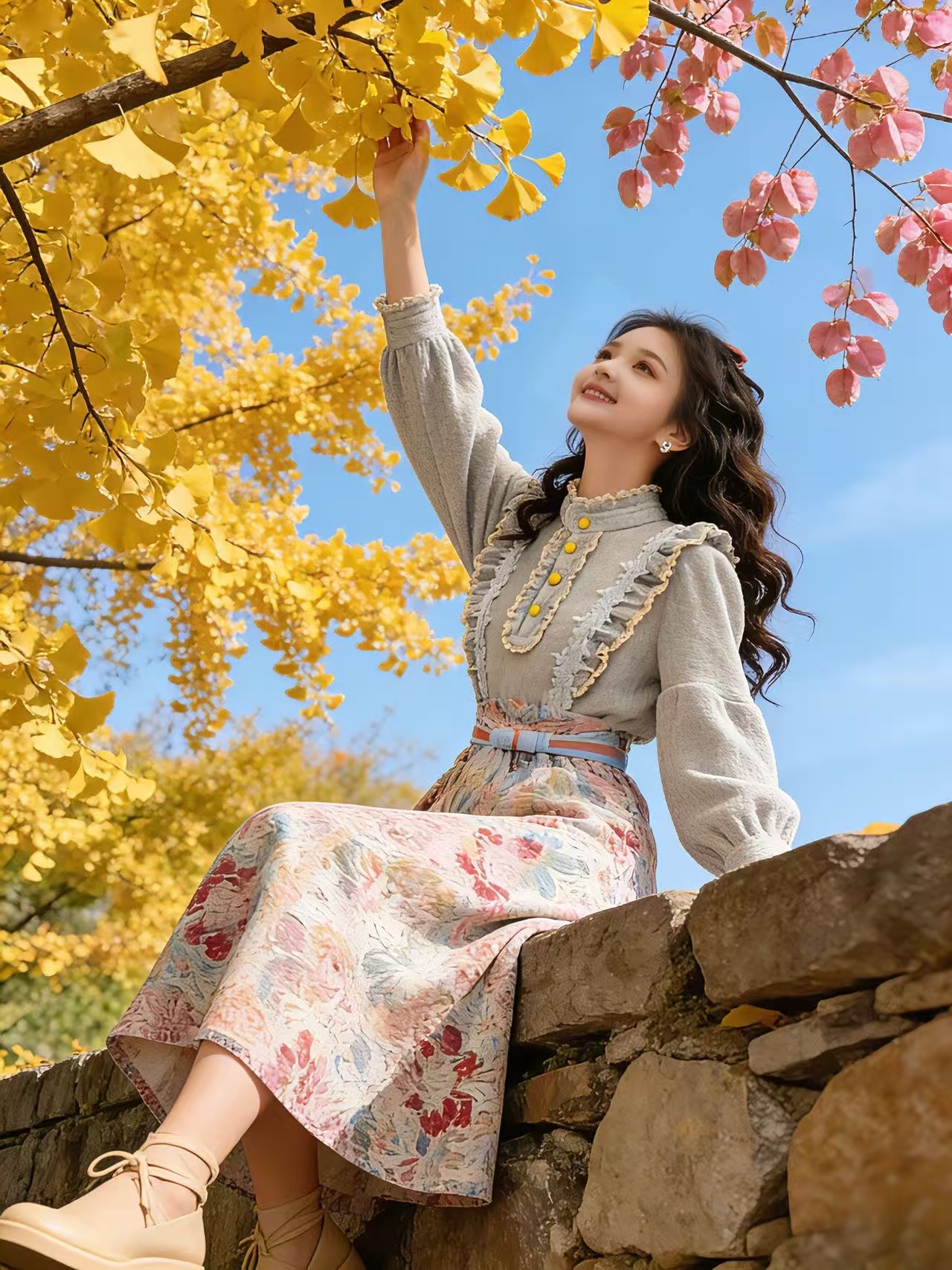 685-8#【运补6】法式温柔公主风加厚上衣女搭高腰显瘦半身裙两件套