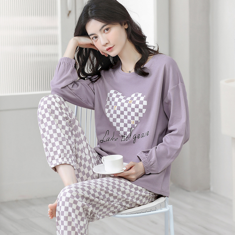 草本予薇睡衣女春秋纯棉长袖束脚收腿可爱甜美休闲女款家居服套装