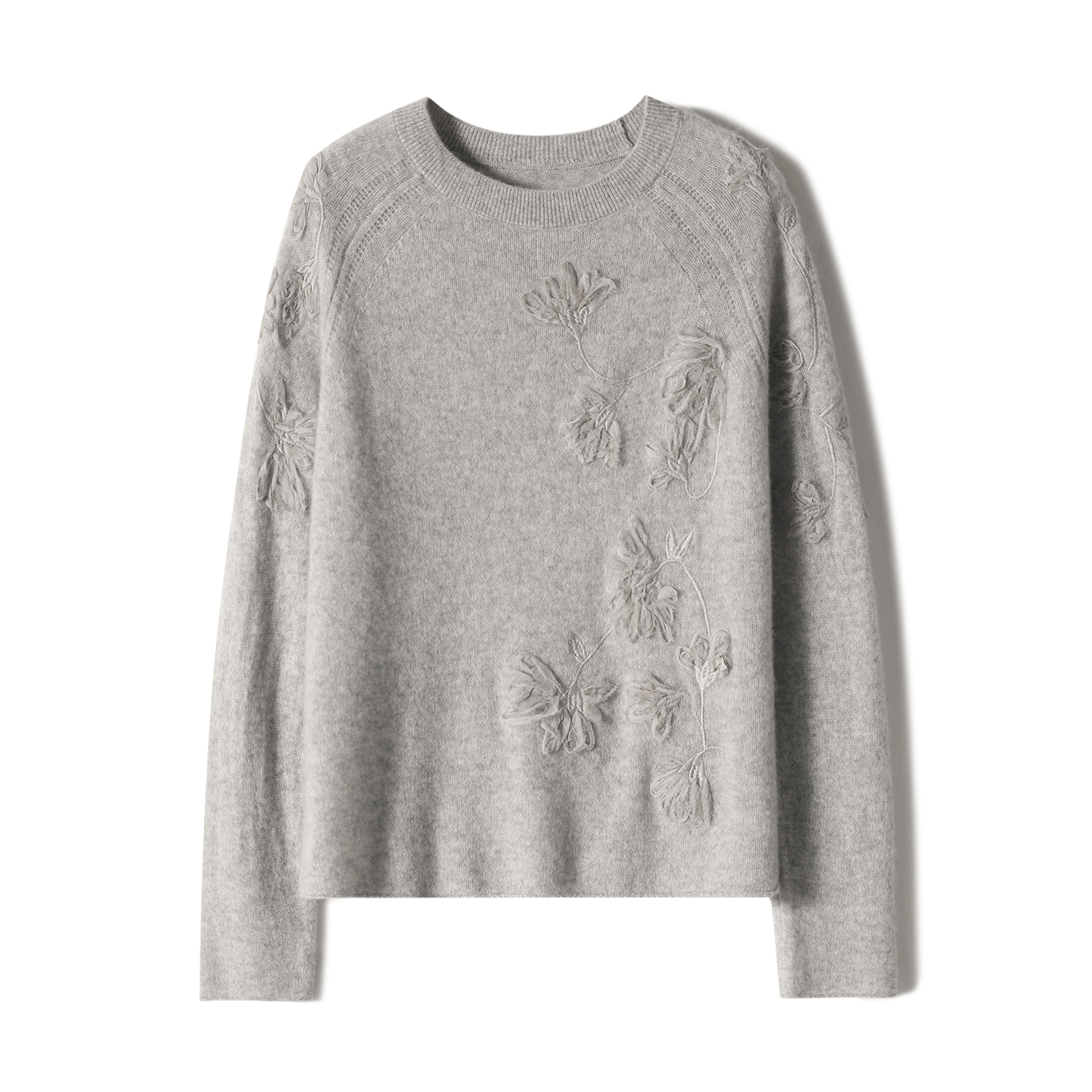 【九月木兮】意大利工艺山羊绒立体绣花圆领针织毛衣S82579ZZJAG