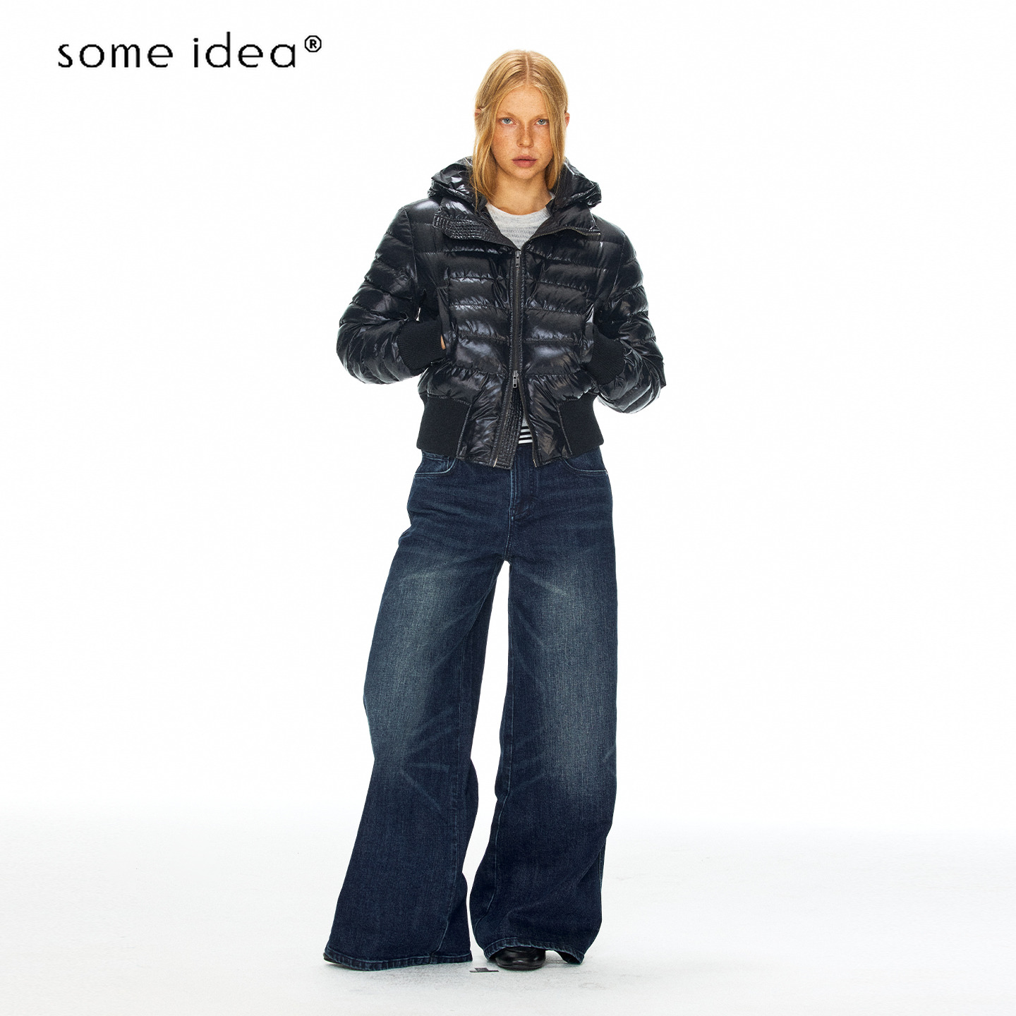 some idea 95%白鸭绒双拉链收腰修身显瘦可拆卸帽保暖外套羽绒服