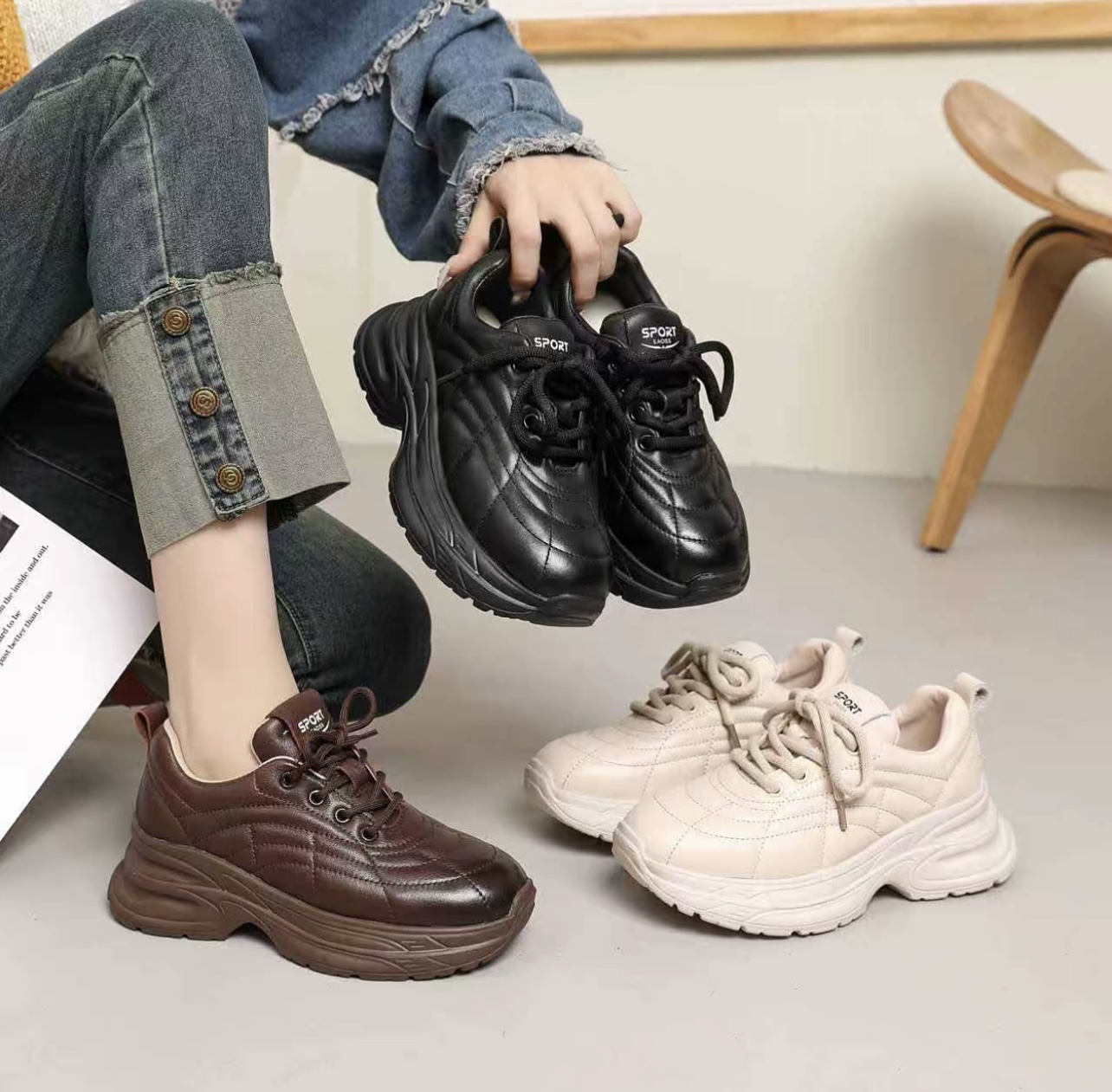 新款秋冬小牛皮老爹鞋：发泡大底轻高端大气上档次