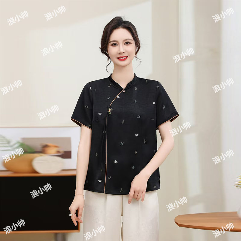 2175夏季刺绣轻薄斜襟气质显瘦时尚百搭女士小衫上衣