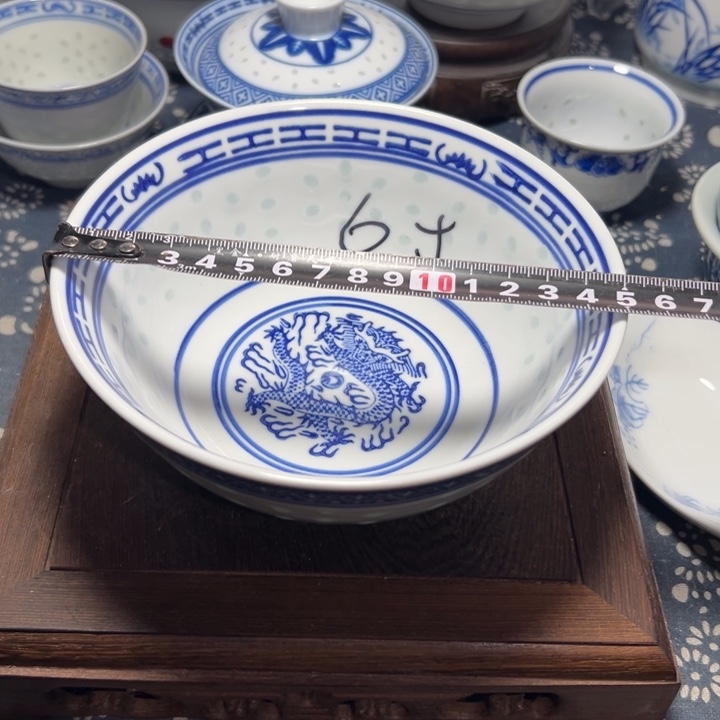 陶青花玲珑6寸大饭碗小面碗