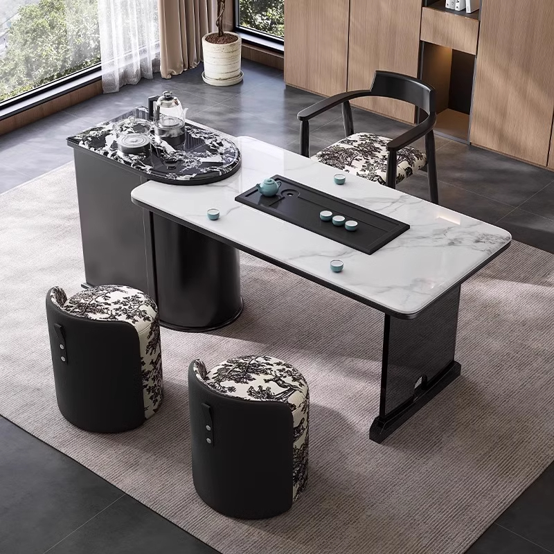 轻奢岩板茶桌现代简约小户型阳台奢石功夫茶台极简泡茶桌椅组合