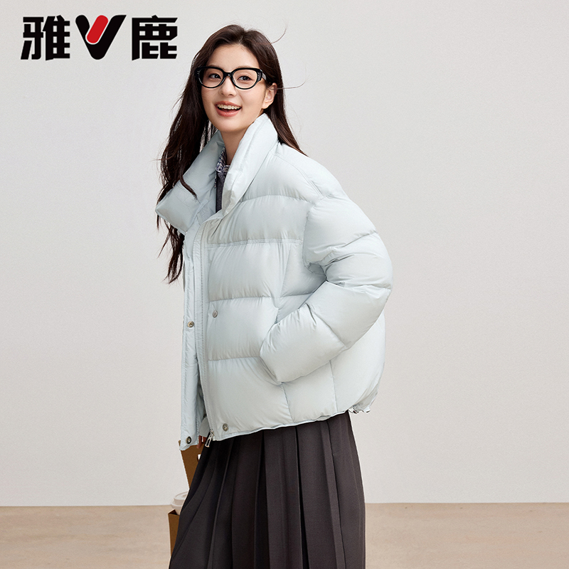 V/雅鹿短款加厚时尚可拆斗篷羽绒外套秋冬宽松御寒保暖户外连帽