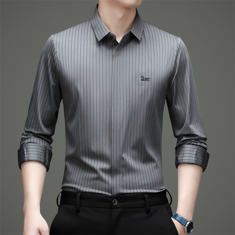 秋季新款男士长袖衬衫商务休闲时尚条纹轻奢百搭男衬衣