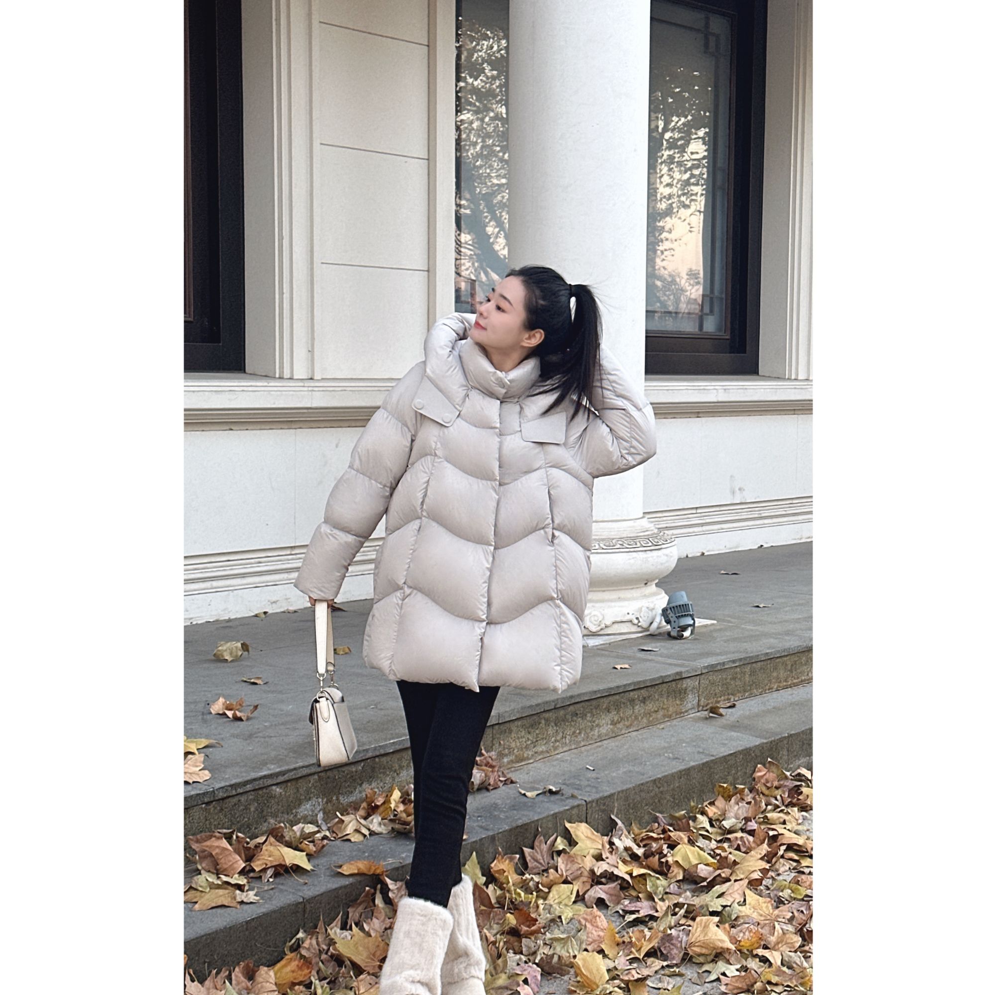 【漫广】25年新国标90白鹅绒欧中长款连帽高定款羽绒服6963