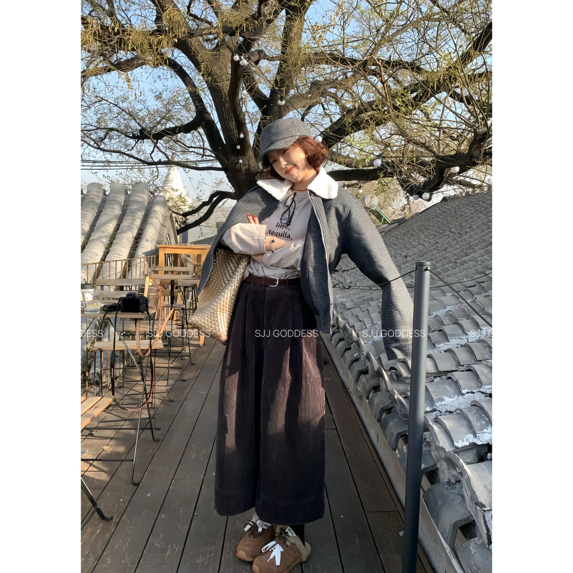 SJJ定制-秋冬高腰宽松直筒加绒灯芯绒休闲裤（裤长80配腰带）120337