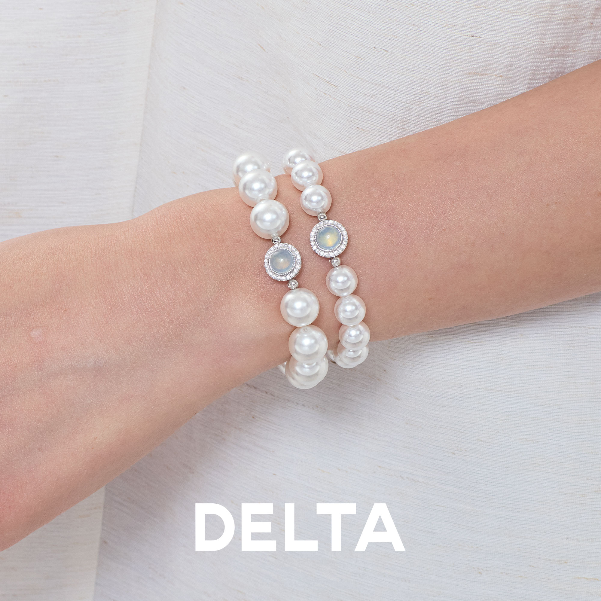 DELTA 925银仿珍珠手链 海蓝宝石轻奢高级感精致法式优雅串珠手串