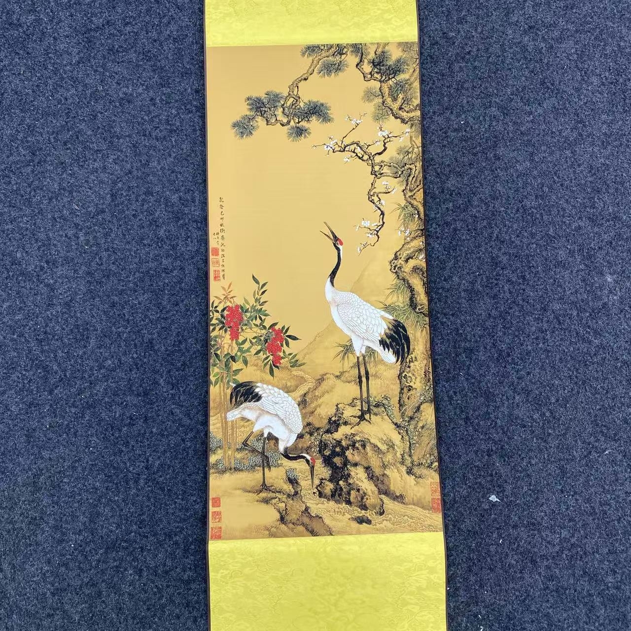 《松梅双鹤》115*35 竖幅 现代国风装饰挂画