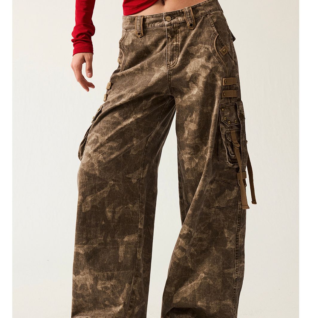 『新启旅途』100%棉洗水古铜撞钉迷彩直筒工装裤BZ26CJT0383-1PT12B