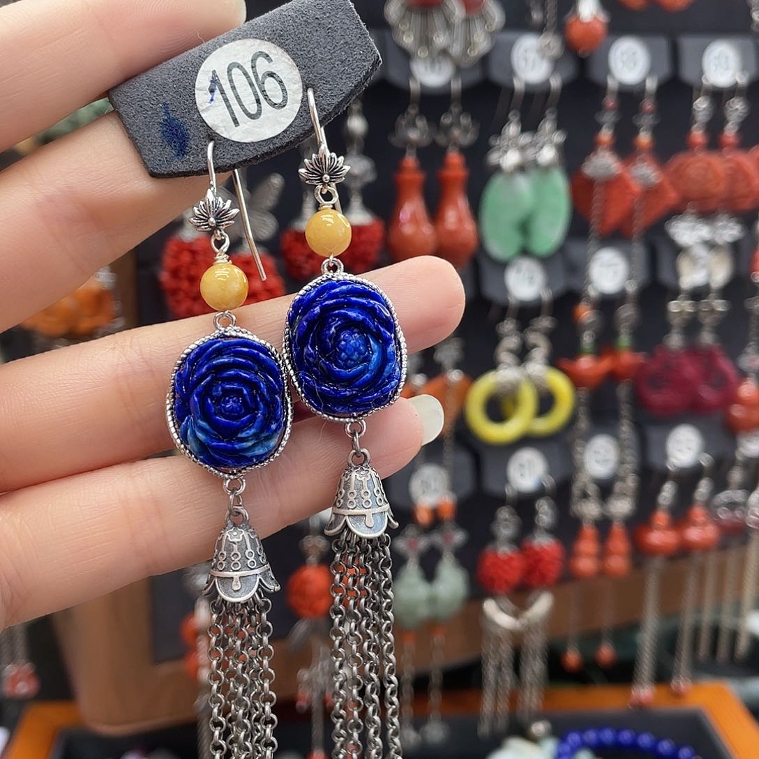 青金石耳饰银S925镶嵌诗*265yjkjjjj