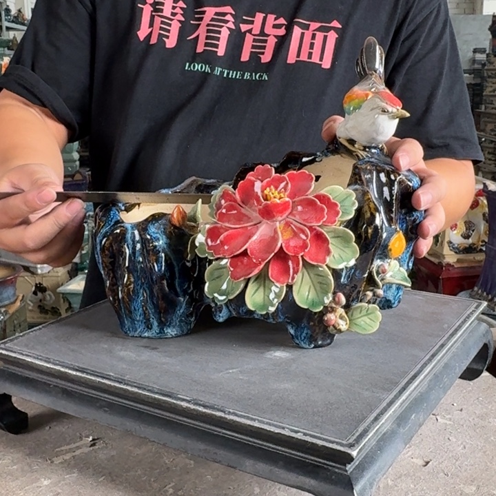 。一风堂石湾花盆 手工痕迹 内22*11*6