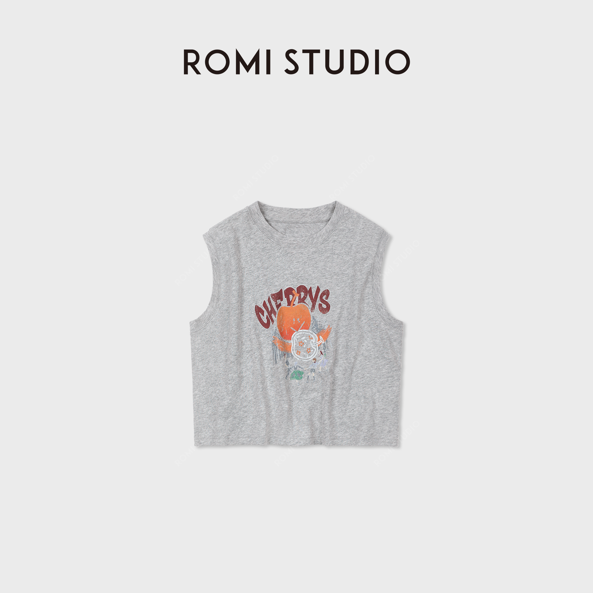 ROMI STUDIO亚麻+棉混纺亲肤水果印花圆领无袖背心 RWDRSL2768