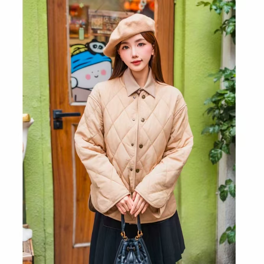 GIRDEAR/哥弟秋冬新款复古绒面时尚宽松气质百搭棉服外套女140051