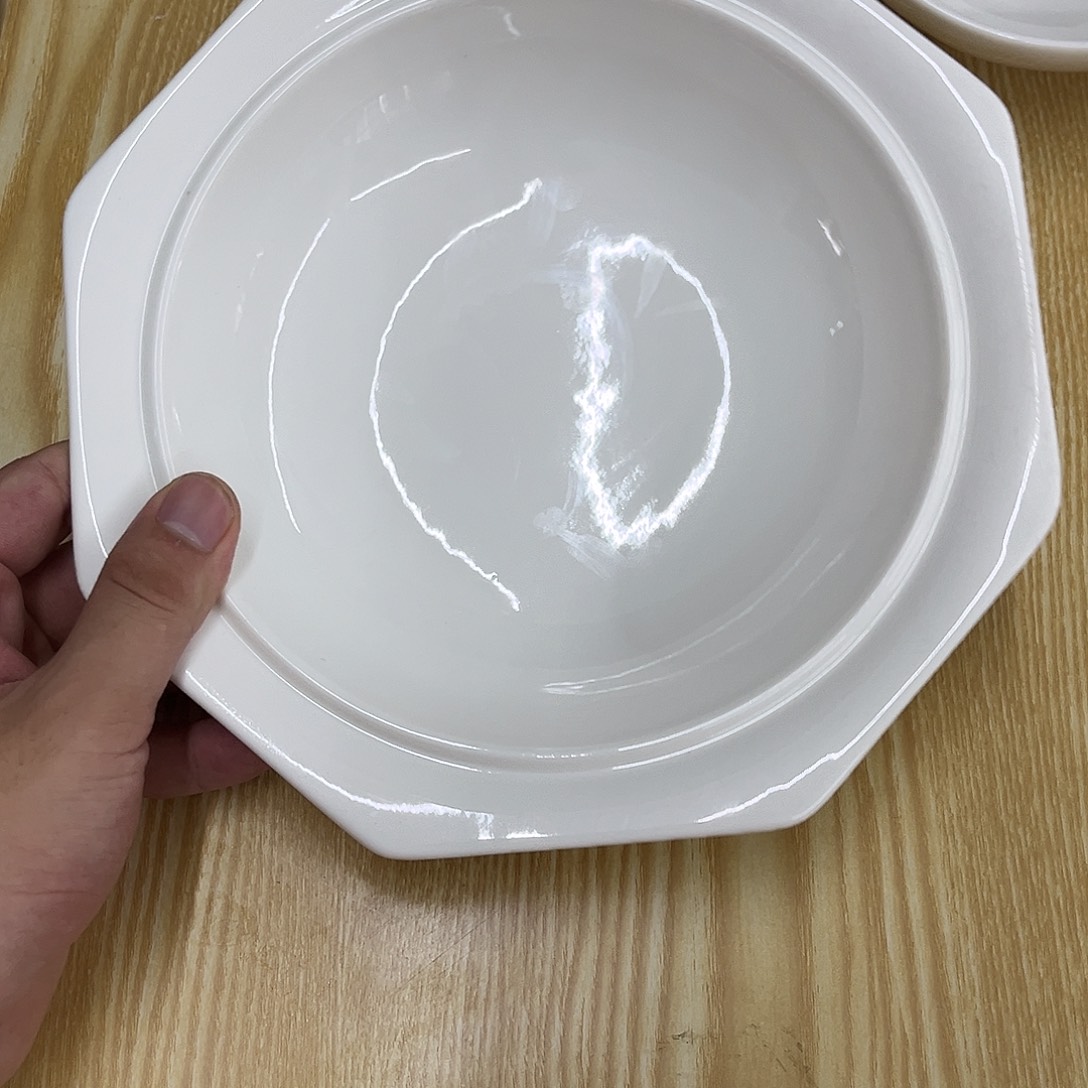 白瓷暖白八边9寸汤碗