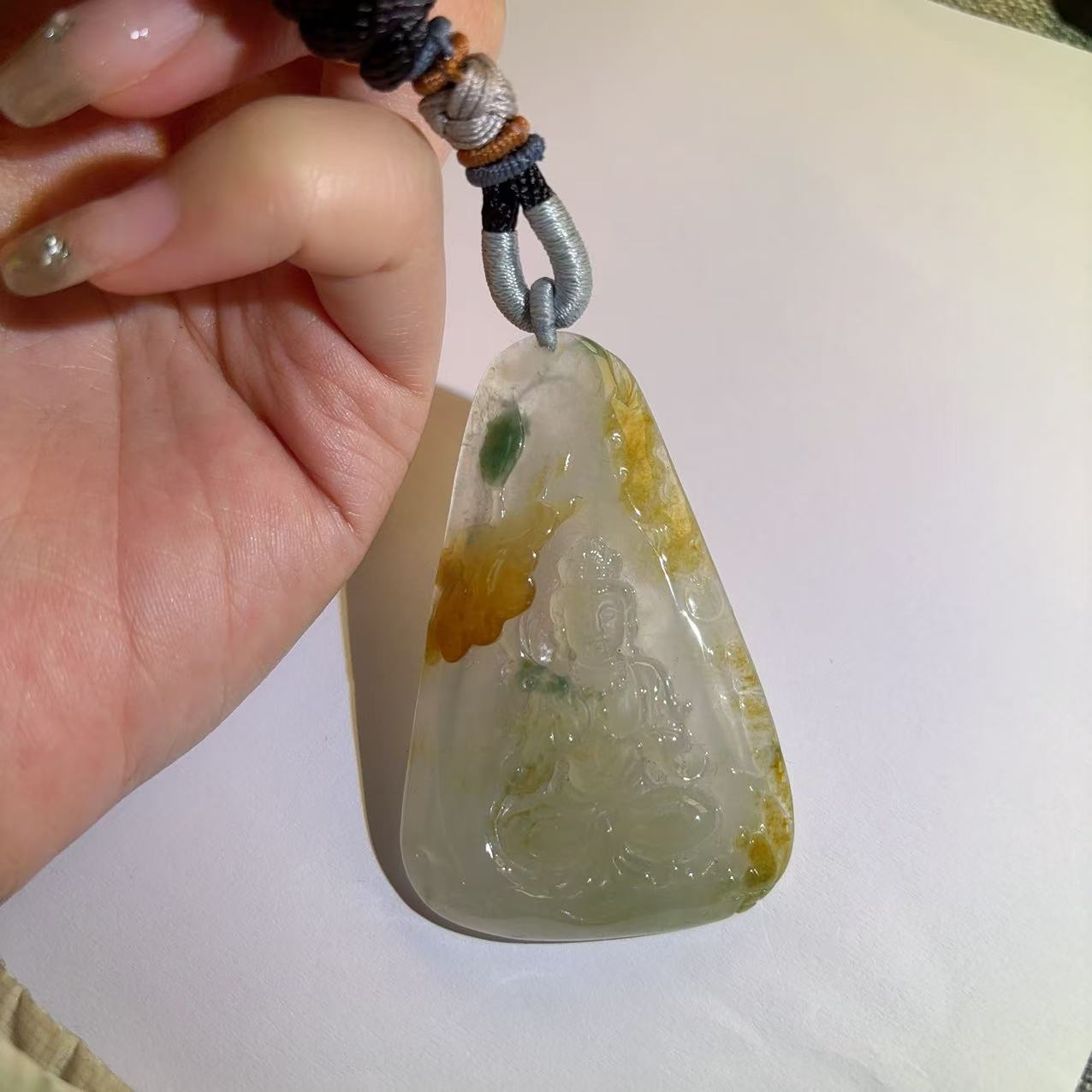 黄翡竹林观音吊坠