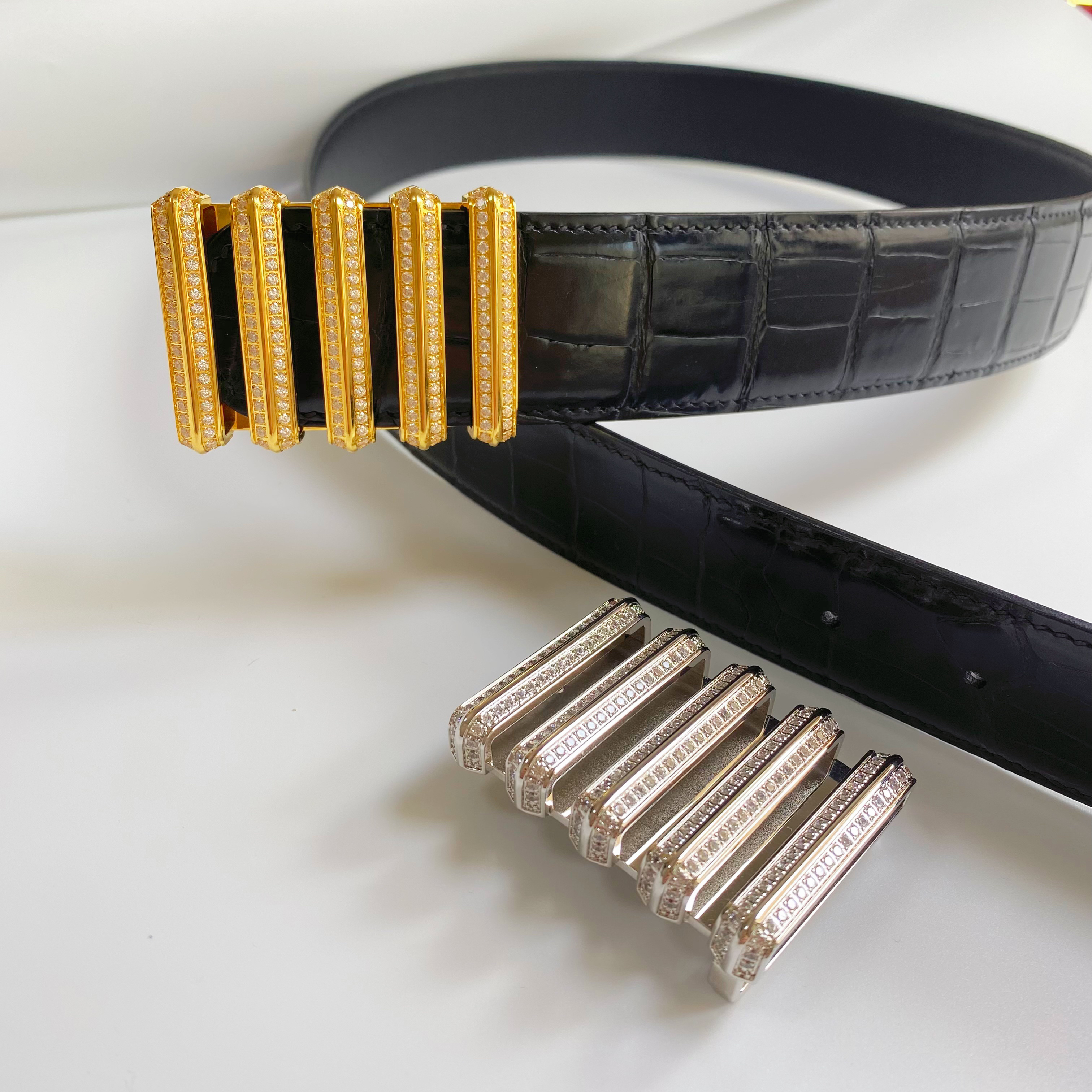 3.8宽包金算盘扣男士高端皮带扣头商务休闲款真空炉内电镀扣头