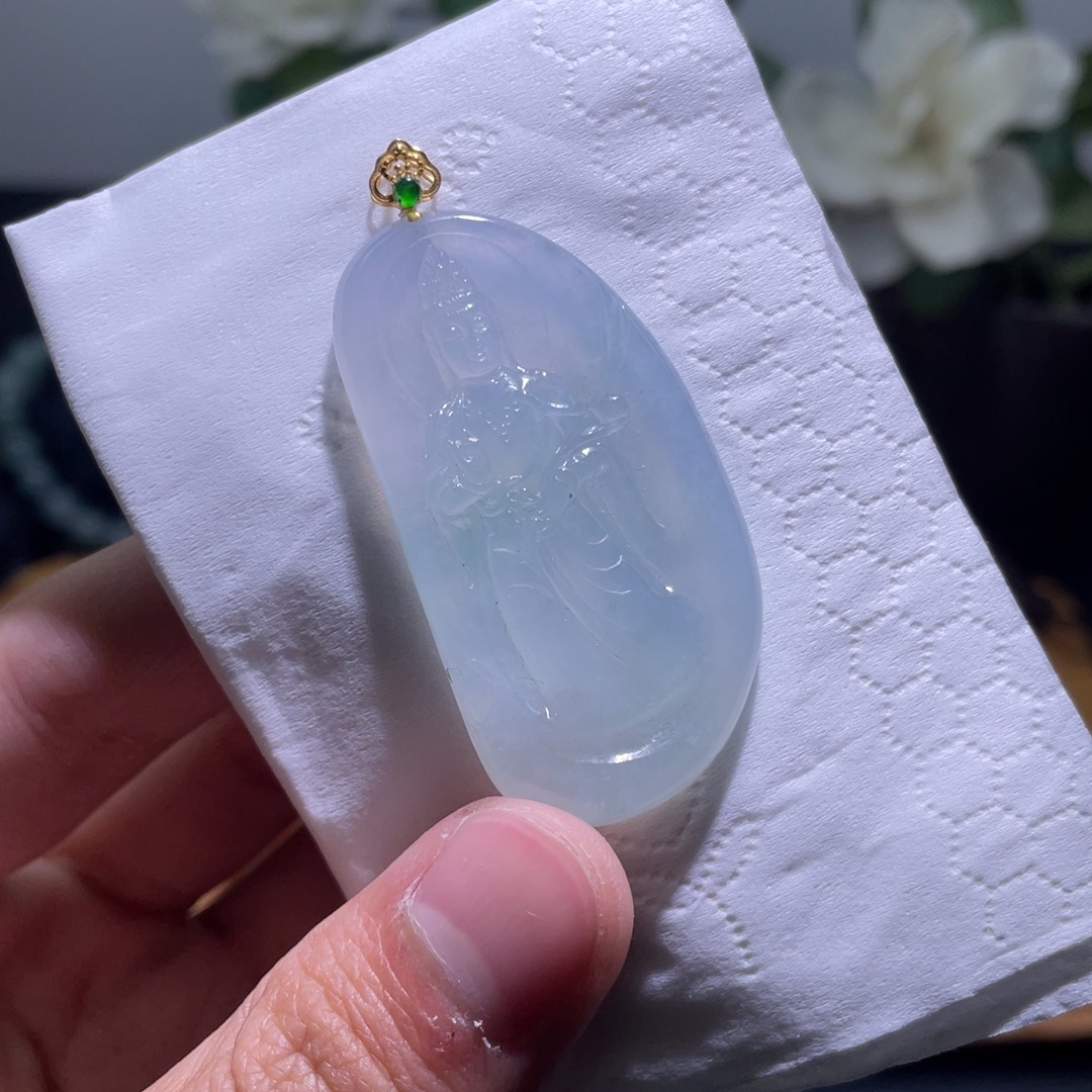 定制翡翠18K金镶嵌吊坠