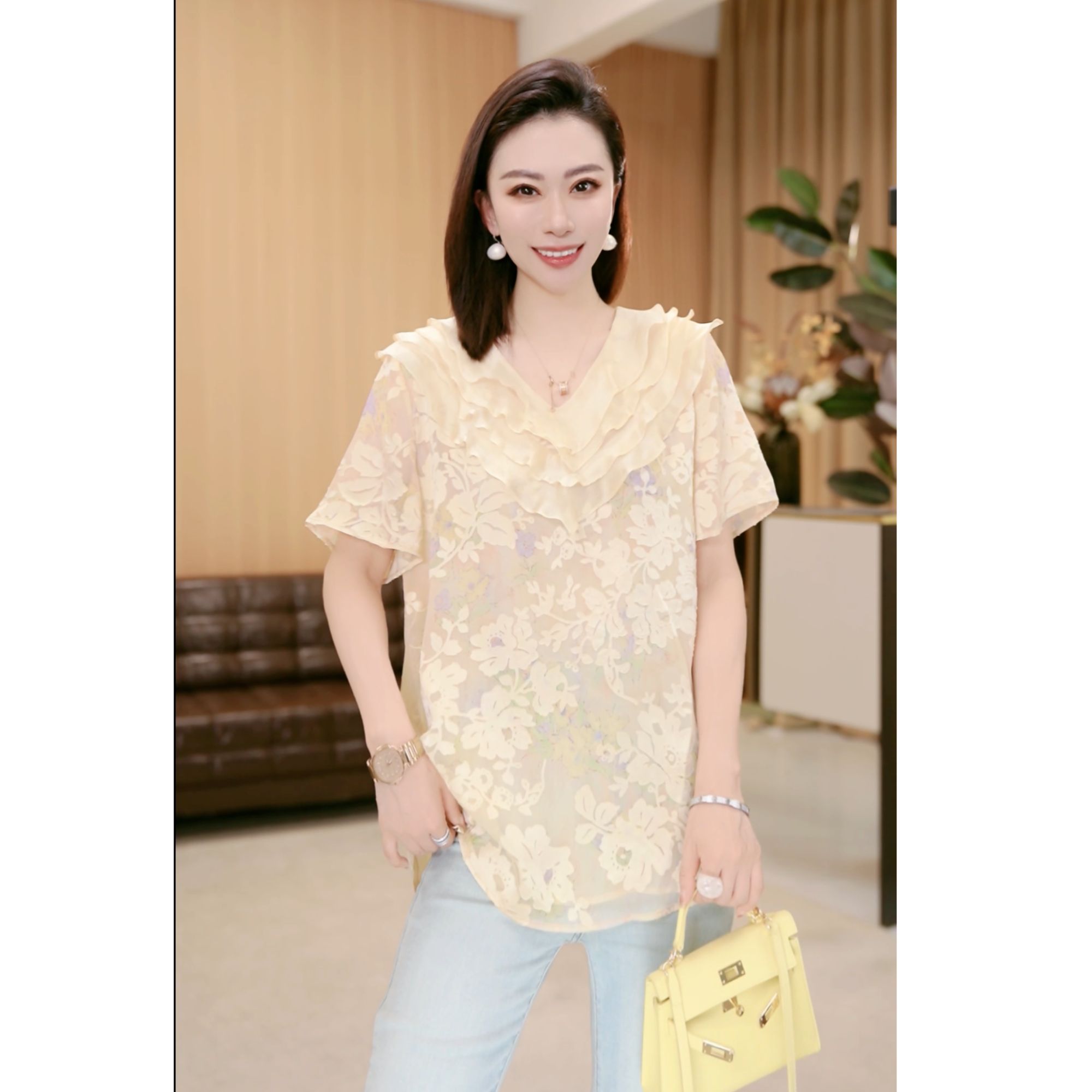 林果&季得 【明媚如风】时尚减龄气质百搭女士短袖款T恤