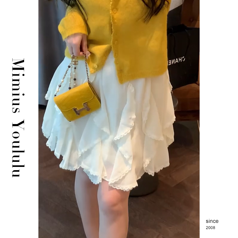 【mimius】&喵喵 设计感重工不规则花边半身裙 G02047