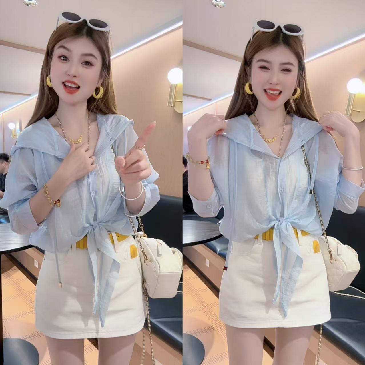 【月月专享】洁白晨曦.韩版独特别致连帽宽松防晒上衣XXJ-Z00513