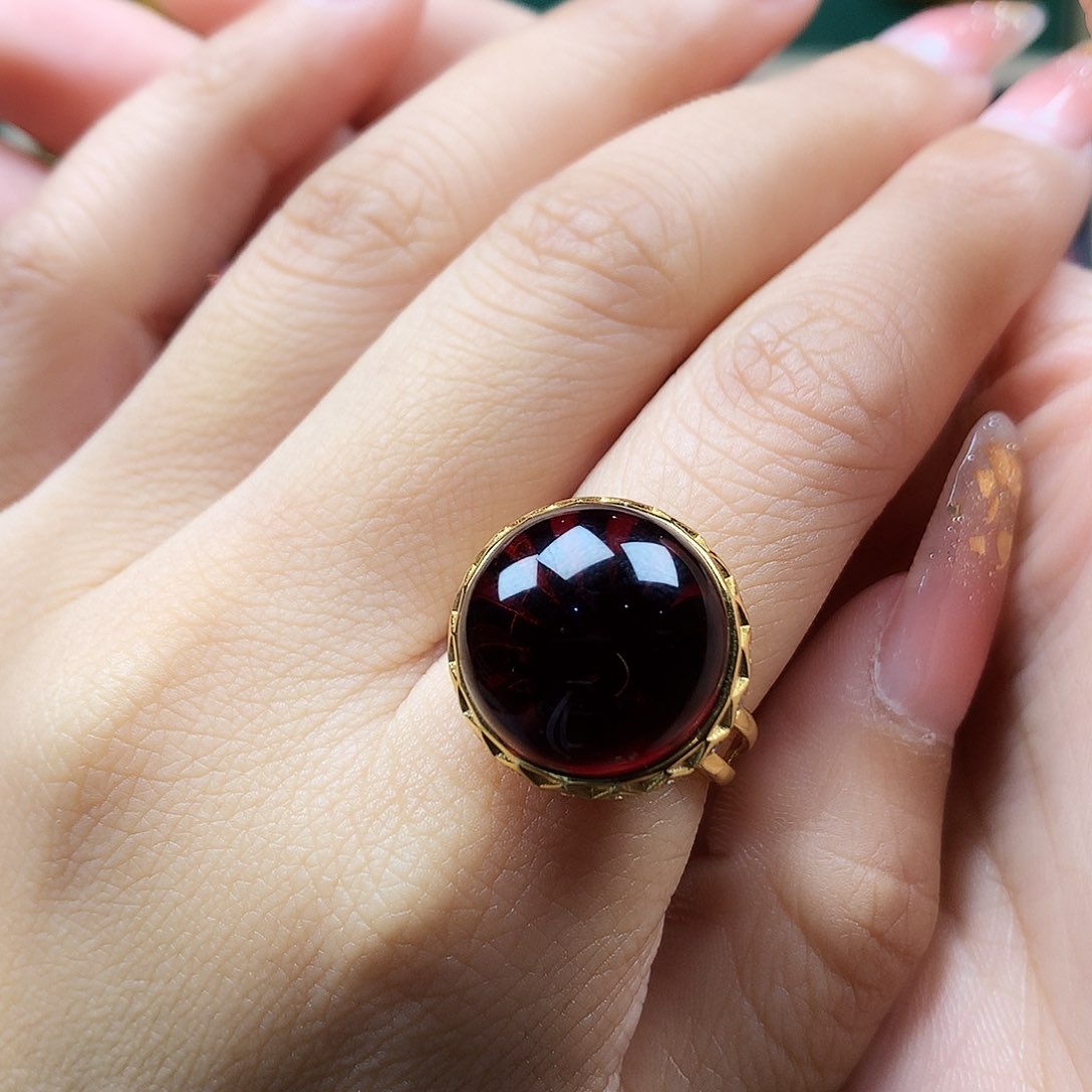 血珀戒指银S925镶嵌戒指