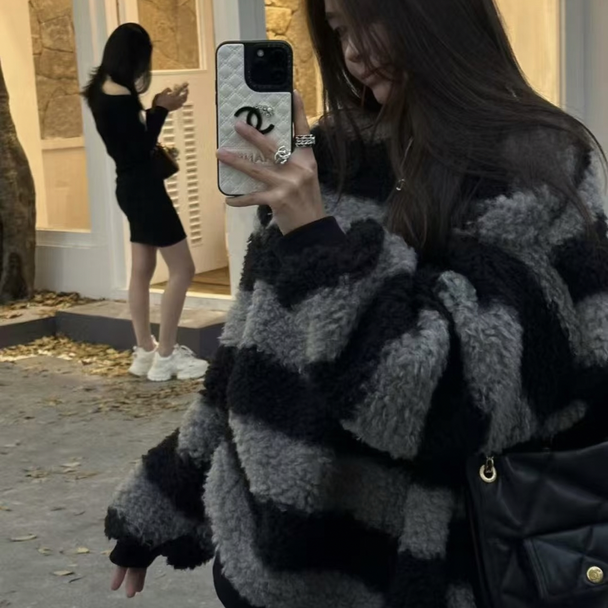 ▪️现货·韩国毛毛大版型无垫肩 条纹卫衣