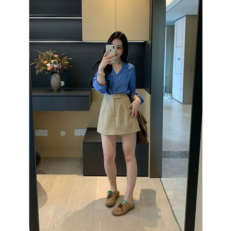 XINYI【巴塞罗那】秋季轻薄衬衫+高腰裙裤女显瘦两件套X625A10905