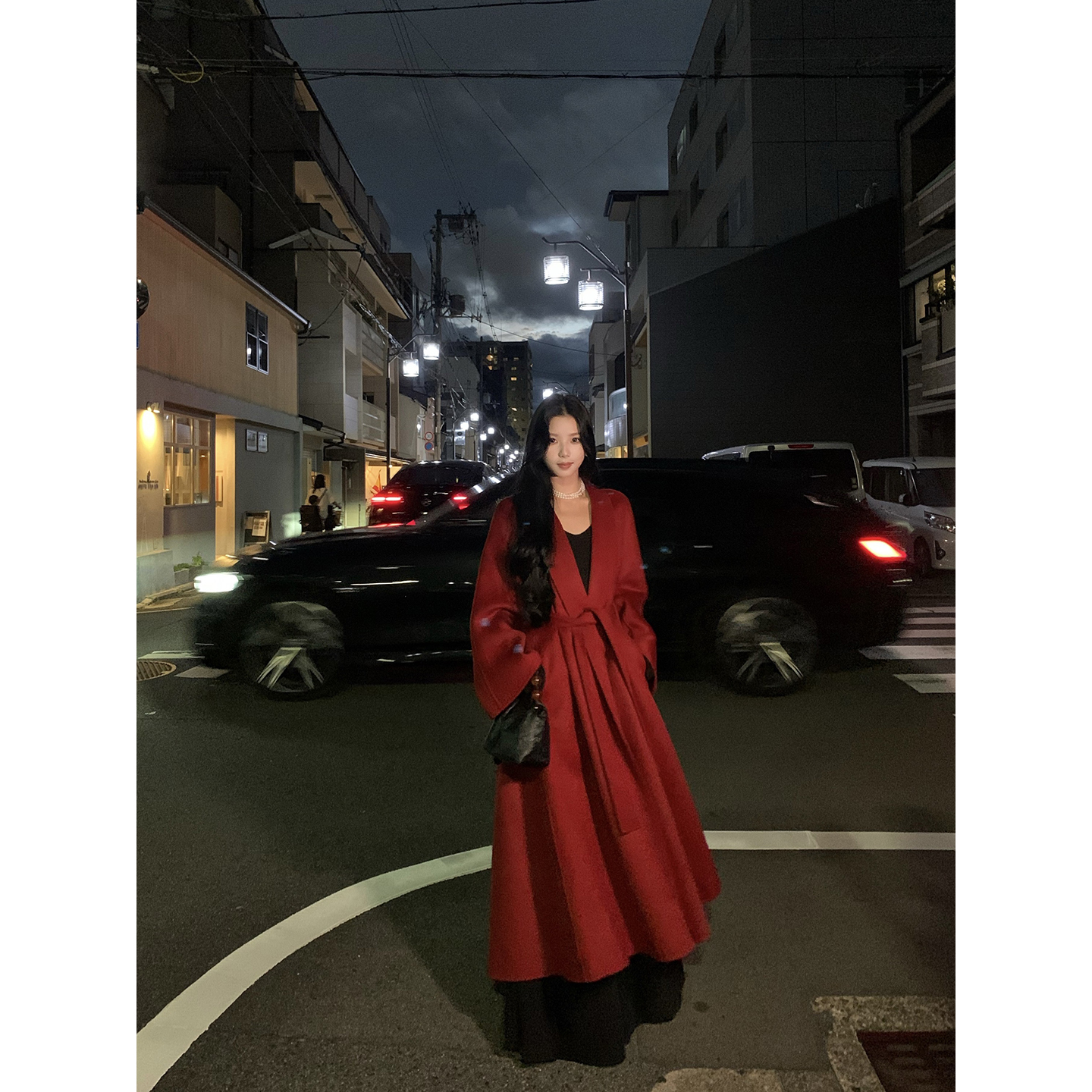 ICELOLLY高级感羊毛双面呢毛呢外套女秋冬新款小个子红色呢子大衣