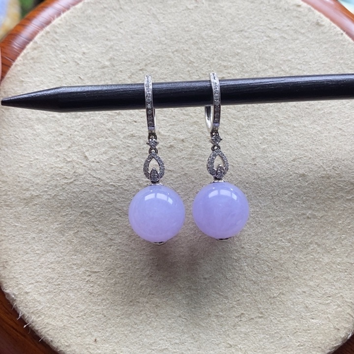 翡翠吊坠(不含链)18K金镶嵌翡翠红紫珠耳环