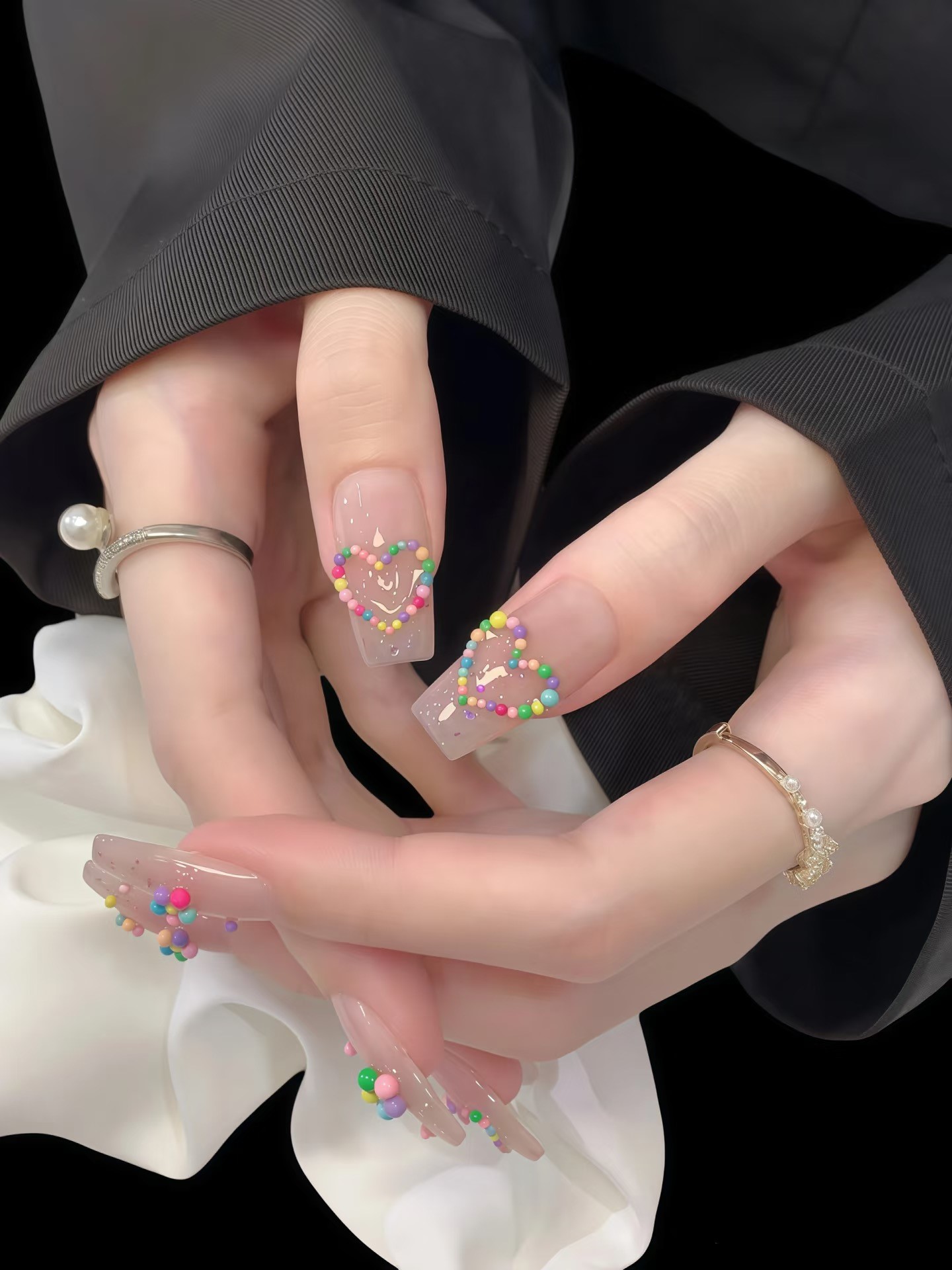 美甲多巴胺糖豆小钢珠彩色马卡龙钢珠美甲金银色溜边小钢珠混尺寸