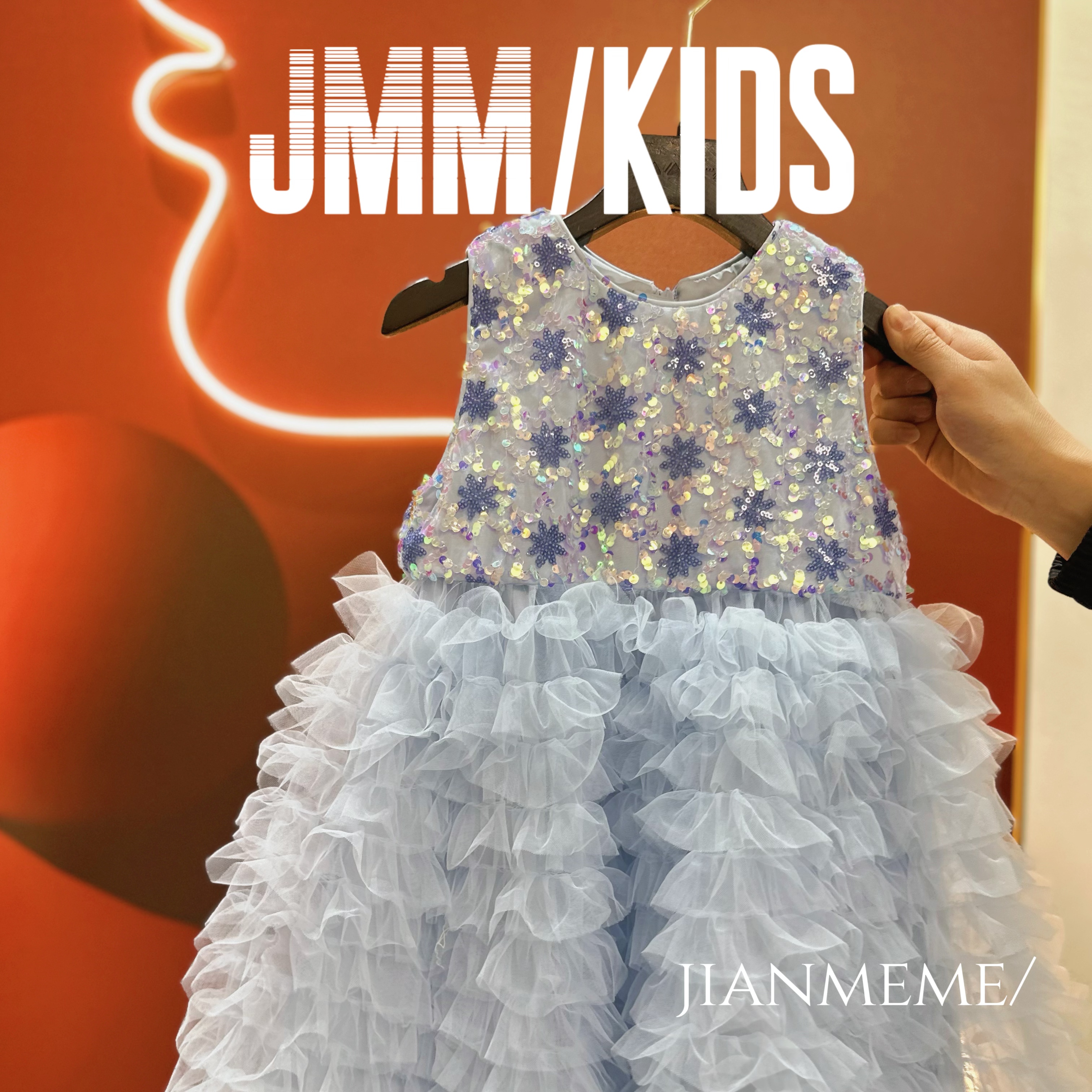 夏单品-蓝色碎花群F170 网纱公主裙女童亮片蛋糕裙洋气连衣裙