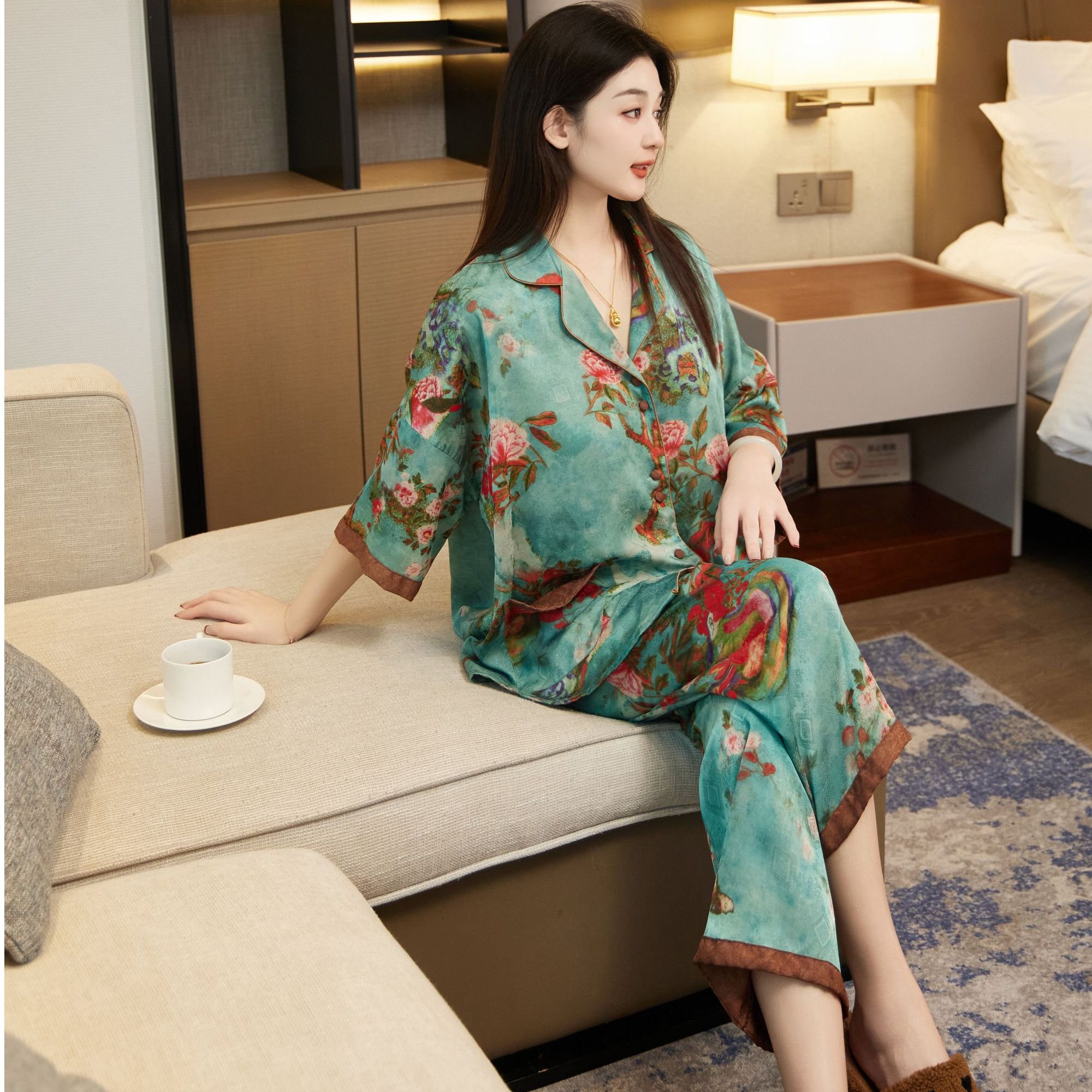 七七【蓝调栀晓】2024夏季定制可外穿大码舒适家居服睡衣SMS